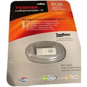 Toshiba 8GB White USB 2.0 Flash Drive TransMemory For Windows & Mac Computers